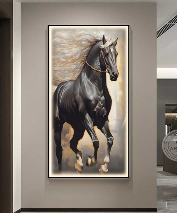 A Detailed Horse Painting With Hair And Soft Side Lighting
